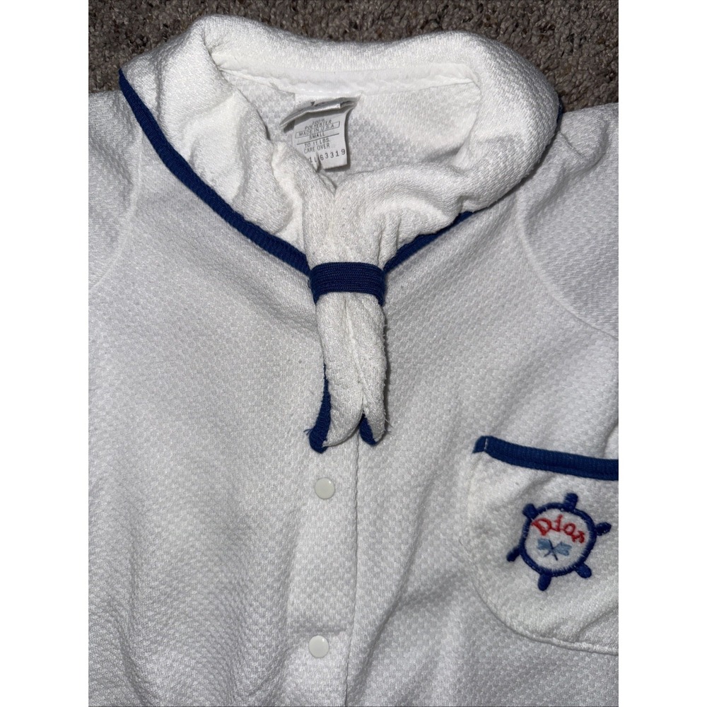 Vtg Baby Dior Small (up to 11 Pounds) Sailor Collar White/Blue Nautical Sailing - Picture 3 of 8